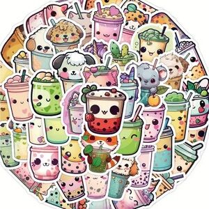 3/20$ Kawaii Drink Sticker Design with animals and creative pack of 20